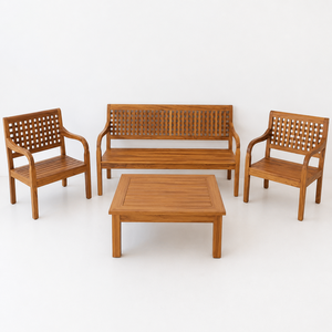 Ensemble de canapés de jardin en teck massif de luxe avec table basse, meubles de patio pour hôtel, complexe hôtelier, villa - Product Image 1