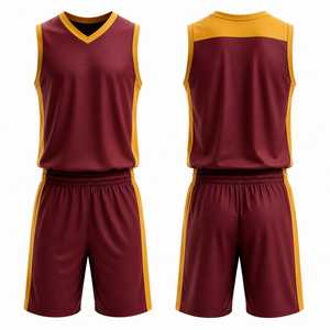Uniforme de Baloncesto Personalizado, Conjunto de Camiseta y Pantalones Cortos en Color Granate y Dorado, Ropa Deportiva Profesional Transpirable para Equipos, Kit Personalizado para Partidos - Product Image 1