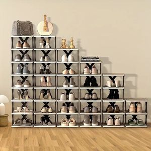 Scarpiera con ingresso stretto alto 9 strati salvaspazio scarpe impilabili in plastica verticale per armadio può contenere 9 paia di scarpe - Product Image 3