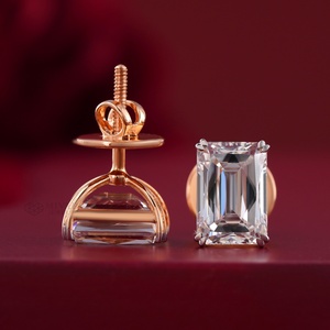 6.19 CT <b>Emerald</b> Cut Lab Grown Diamond <b>Stud</b> Earrings 14K Rose Gold 4-Prong Solid 18K Yellow Gold Jewelry Sets with Pearls - Product Image 2