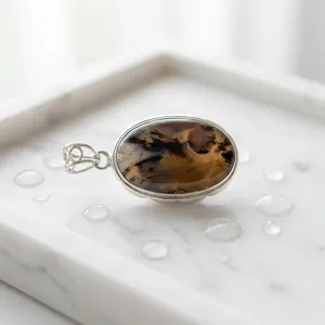 Pendentif en argent sterling 925 avec agate du Montana, ovale, pierre précieuse brune, fait main, style vintage, bijoux en gros, artisan indien - Product Image 5