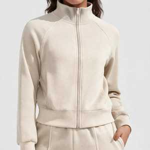 Conjunto Deportivo para Mujer de Color Sólido con Cierre de Cremallera, Chaqueta con Cuello Alto y Pantalones con Dobladillo Dividido - Product Image 3