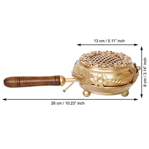 Brûleur d'encens Bakhoor en métal artisanal avec poignée en bois, couvercle en maille florale, support pour cônes de charbon et résine, pour parfum d'intérieur et rituels d'autel - Product Image 6