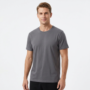 T-shirt en coton pour homme, coupe classique, col rond, manches courtes, couleur unie, décontracté, respirant, jersey tricoté, design uni - Product Image 5