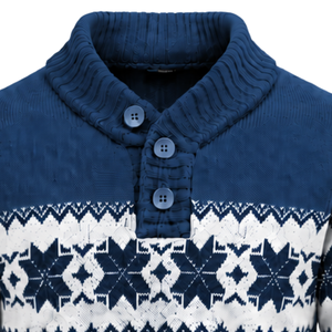 Pull en tricot 100 % coton bleu marine à imprimé géométrique pour homme, col boutonné, manches longues, anti-boulochage, décontracté pour l'automne - Product Image 5