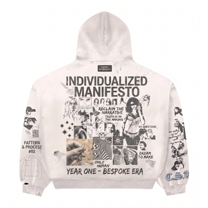 Sweat à capuche coupe ample pour homme 450 g/m² – Effet délavé soleil, graphique vieilli, streetwear personnalisé, pull blanc tendance - Product Image 2