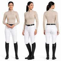 Haut d'équitation pour femme beige, col montant semi-zippé, manches longues, extensible 4 directions, anti-humidité, anti-UV, personnalisable OEM