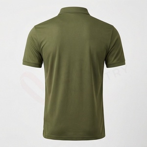 Polo de Manga Corta Verde Oliva para Hombre con Estampado Geométrico Blanco, Diseño Deportivo de Punto de Secado Rápido, Corte Regular - Product Image 2