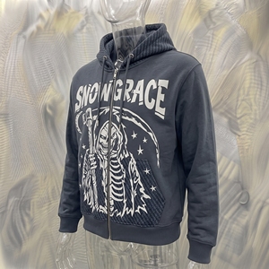 Sweat-shirt à capuche zippé pour homme Snow Grace, gris foncé, en polaire, décontracté, pour l'hiver, imprimé, coupe classique - Product Image 4