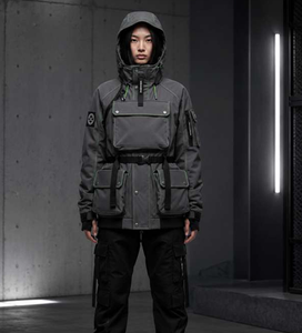 Veste tactique rembourrée pour homme, gris foncé, imperméable, coupe-vent, manteau d'hiver avec capuche, ceinture et plusieurs poches cargo - Product Image 3