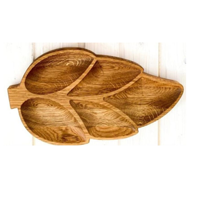 Plateau de service en bois poli fait main en forme de feuille, 3 compartiments, écologique, pour snacks et condiments, ustensile de cuisine moderne - Product Image 6