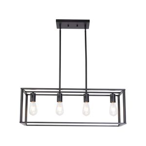 Lampadario Moderno Nero a 4 Luci, Stile Industriale Vintage, Struttura Aperta Rettangolare, Illuminazione Lineare a Gabbia, Plafoniera 100W - Product Image 2