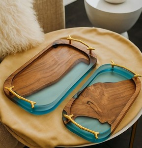 Bandeja de Servicio y Almacenamiento de Madera con Incrustaciones de Resina Epoxi, Asas de Madera, Bandeja de Lujo para Té, Café, Desayuno, Uso en el Hogar y Hoteles - Product Image 2
