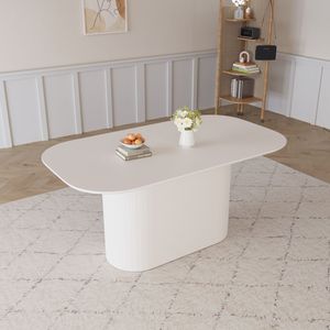 Tavolo da Pranzo in MDF Stile Crema da 160 cm per 4-8 Persone, Eleganti Gambe a Strisce Verticali, Bordo Spesso, Nuovo Tavolo da Pranzo Standard - Product Image 2