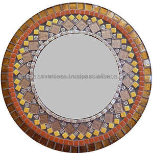 Espejo de Pared Redondo de Vidrio Mosaico Estilo Moderno, Marco de MDF, Espejo Decorativo Rústico para el Hogar - Product Image 6