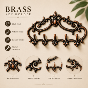 Premium Antique Brass <b>Wall</b> <b>Key</b> Holder Decorative <b>Key</b> Rack with 5 <b>Hooks</b> Vintage Organizer for Entryway Hallway and Home Decor - Product Image 5