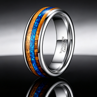 Bague en carbure de tungstène argenté avec incrustation en bois de fût de whisky et opale bleue 3A, alliance pour homme, bijoux naturels en gros 6mm