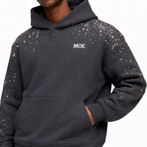 Sudadera con Capucha de Lujo para Hombre con Pedrería, de Algodón Grueso y Forro Polar, Estilo Oversize Urbano, con Logotipo Personalizado y Diseño Brillante, Venta al por Mayor - Product Image 4