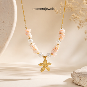 Collar con Colgante de Estrella de Mar Geométrica de Acero Inoxidable y Oro de 18K, Cadena con Dije de Concha Rosa, Joyería para Mujer, Fiesta en la Playa - Product Image 3