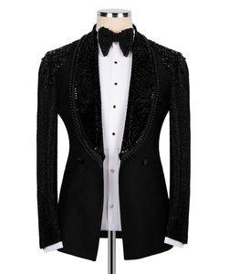 Men’s Black Rhinestone Embellished Double Breasted Tuxedo <b>Blazer</b> – Designer Wedding Party Suit Jacket - Product Image 2