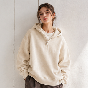 Custom Regular Fit Half <b>Zip</b> Hoodie 100% Cotton Heavyweight Fleece Eco-Friendly Pullover Sweatshirt for Men & Women OEM ODM - Product Image 3