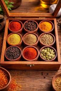 Handmade Style Wooden <b>Spice</b> <b>Box</b> Indian Handcrafted Masala Dabba, Rustic Kitchen Organizer, Glass Lid - Product Image 6