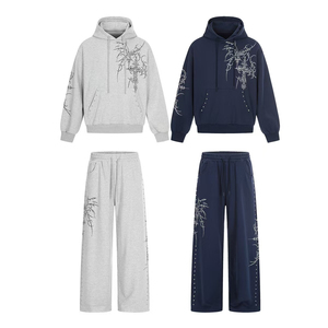 Ensemble sweat-shirt à capuche graphique tendance et pantalon ample unisexe, ensemble décontracté assorti - Product Image 1