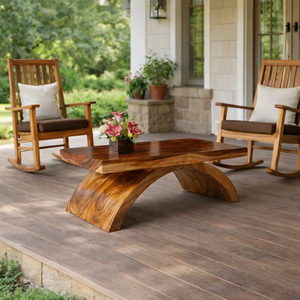 Elegante Mesa de Centro de Madera Maciza de Suar, Base Curva Escultural Moderna, Mesa de Centro Contemporánea Hecha a Mano, Muebles para Sala de Estar - Product Image 5