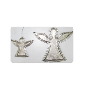 Realistic Spruce Metal Angel Hanging Ornaments Textured Double Wall Decorative Figurines Ribbon Loops Festive Holiday Event - Product Image 5