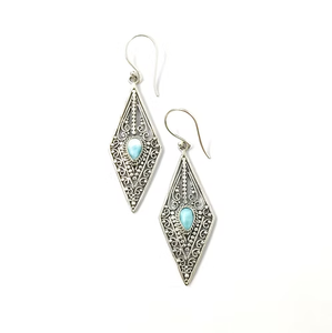 Boucles d'oreilles en argent sterling 925 avec pierre précieuse Larimar naturelle, accessoire élégant et tendance pour femmes - Product Image 3