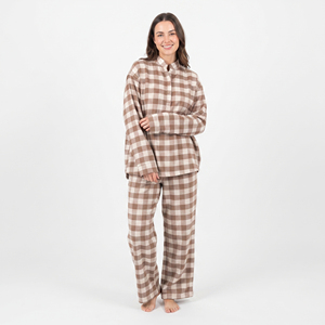 Women's Plaid Button Up Long Sleeve <b>Shirt</b> Loose Fit Casual 100%Cotton <b>Flannel</b> Night Suit Soft Comfortable Night Suit <b>Ladies</b> - Product Image 1
