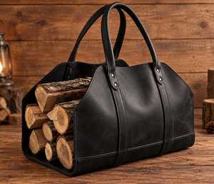 Bolsa de Transporte de Leña de Cuero Genuino Vintage, Bolsa de Transporte de Leña para Chimenea, Resistente, LLR-0113 - Product Image 5