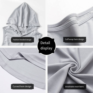 Men's Sleeveless Hooded Gym Vest Breathable Mesh Quick-Dry Curved Hem Athletic Tank <b>Top</b> Fitness Wholesale OEM - Product Image 3