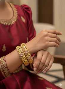 กำไลทองเหลืองสไตล์อินเดียดั้งเดิมคุณภาพส่งออกสำหรับผู้หญิง ดีไซน์แบบวัด เครื่องประดับชาติพันธุ์  มีจำหน่ายในราคาขายส่ง - Product Image 5