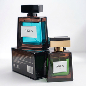 Aikun 100ml Amber Square Glass Sticker Logo Grey <b>Box</b> Low MOQ Fast Response Custom Scent Long Lasting Perfume Gift Set for Brands - Product Image 4