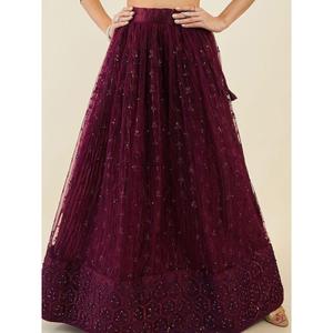 Stunning Wine Embroidered <b>Net</b> Wedding Wear Lehenga Choli With <b>Dupatta</b> - Product Image 3