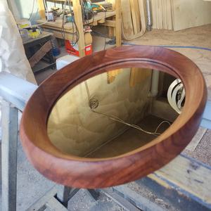 Modern Horizontal <b>Oval</b> Solid Wood Wall <b>Mirror</b> Smooth Curved Timber Frame Living Room Entryway Vanity Accent Decor Artwork Object - Product Image 6