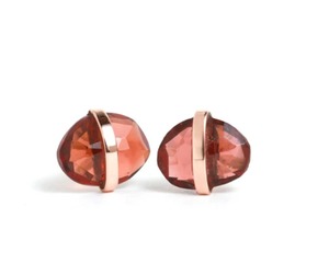Garnet Quartz <b>Earring</b> - Center Bezel <b>Stud</b> <b>Earring</b>, Oval Shape Faceted Gemstone <b>Earring</b> For Women Minimalist January Birthstone - Product Image 6
