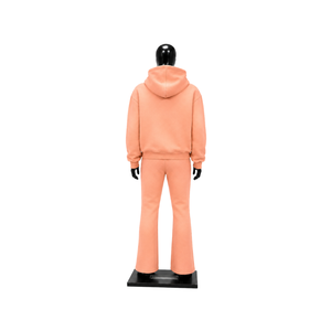 Ensemble de survêtement personnalisé rose pêche pour homme, sweat à capuche zippé avec empiècements blancs contrastants, pantalon évasé, ensemble deux pièces de sport, vente en gros OEM Streetwear - Product Image 2