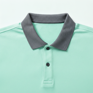 Polo en coton uni pour homme, tricoté, à manches courtes, décontracté, avec boutons, vert menthe avec bordure grise - Product Image 2