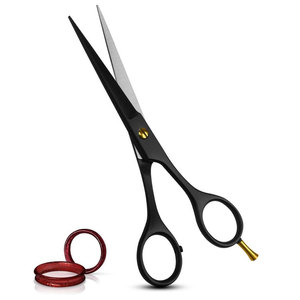 Tijeras para cortar cabello de acero inoxidable con revestimiento negro de 6.5 pulgadas con anillos de goma para los dedos y cuchillas afiladas. - Product Image 1