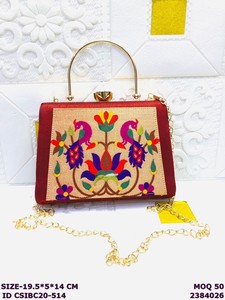 Handmade Embroidered Peacock Design <b>Clutch</b> Bag with Metal Handle | Designer Ethnic <b>Wedding</b> Party Handbag for Women - Product Image 3