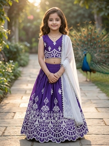 Shoryam Fashion <b>Girls</b> Floor-Length Ready Wear Purple Lehenga Choli Set | Embroidered Regular Fit Ethnic Wedding & Diwali Wear - Product Image 1