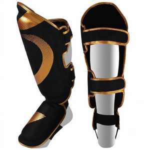 Protège-tibias et protège-pieds en cuir Premium Noir Or pour Muay Thai, Kickboxing et MMA, pour l'entraînement et le sparring professionnels - Product Image 2