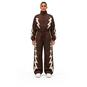 Nylon Black Athletic Training Tracksuit <b>Set</b> with Full Zip Jacket and Pants for Sports Fitness Running Gym and Outdoor Wear - Product Image 1