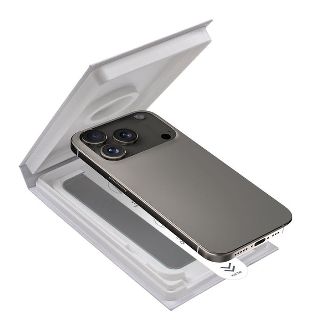 Dust-free Tempered Glass Installation Kit Paper Box, Privacy Simple Screen Protector for iPhone 15/16/17 Pro Max