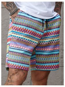 Shorts de plage pour hommes, imprimé aquarelle, taille élastique, cordon de serrage, décontracté, coloré, léger, pour l'été - Product Image 5