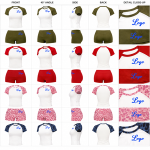 Ensemble de t-shirt et short raglan personnalisé pour femmes |   Ensemble sportif deux pièces |   Vêtements en tricot respirant en spandex/coton |   Solide |   Été - Product Image 6