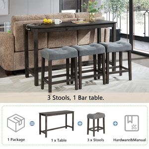 Juego de Mesa con 4 Tomas de Corriente y Sillas Cómodas para Usar Detrás del Sofá, Incluye 3 Taburetes Acolchados - Product Image 4