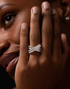 Custom Round Baguette Lab Grown Diamond Crossover <b>Rings</b> 14K Solid <b>Gold</b> Pave Set Wide Statement Luxury <b>Cocktail</b> Jewelry Wholesale - Product Image 6